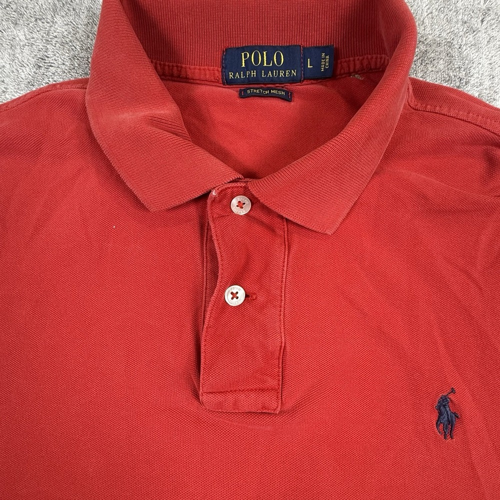 Polo Ralph Lauren Men's Large Stretch Mesh Polo Shirt Short Sleeve Red Blue Pony - Picture 5 of 6
